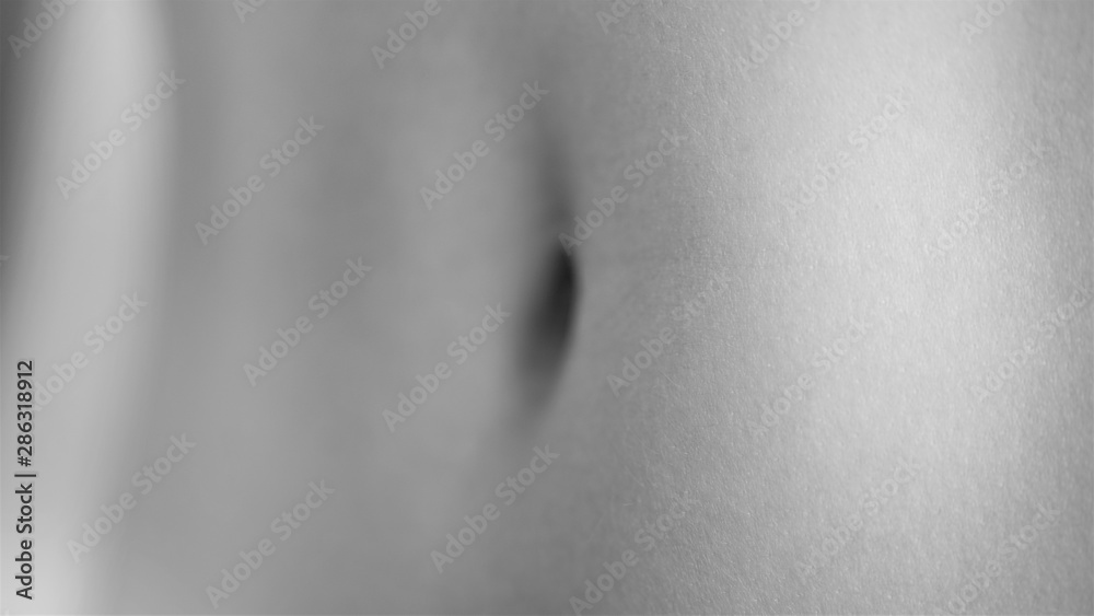 female belly with navel close-up, perspective view, bw female belly with navel close-up, perspective view, bw