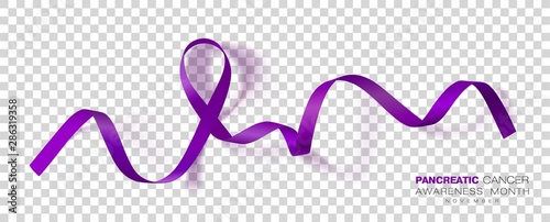 Pancreatic Cancer Awareness Month. Purple Color Ribbon Isolated On Transparent Background. Vector Design Template For Poster.