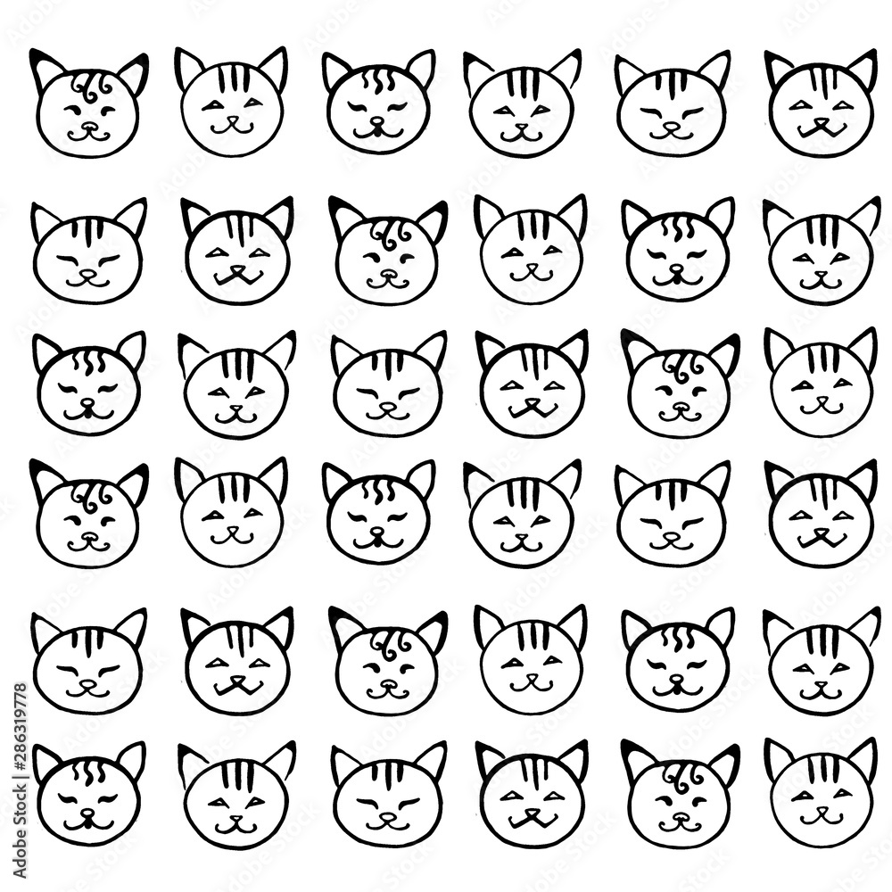 Cat pattern with hand drawn painted cat faces. Seamless print illustration for children. Cat pattern with hand drawn painted cat faces. Seamless print illustration for children.