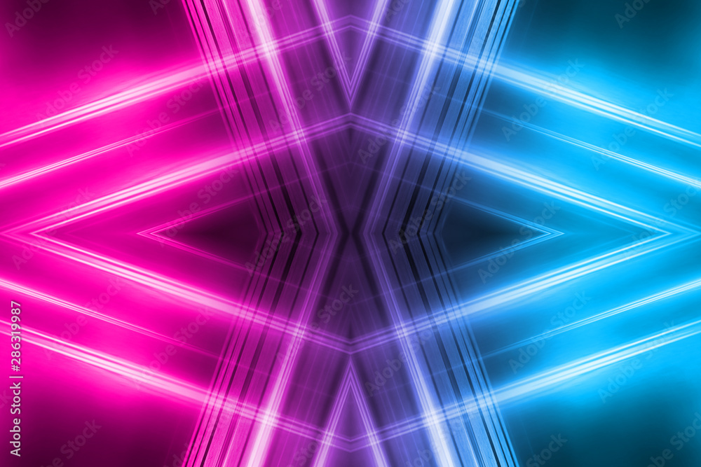 Dark abstract futuristic background. Neon lines, glow. Neon lines, shapes. Pink and blue glow Dark abstract futuristic background. Neon lines, glow. Neon lines, shapes. Pink and blue glow