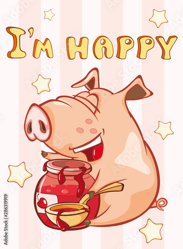 Happy Birthday Card Little Pig. Vector Greeting Card. Happy Moment. Congratulation