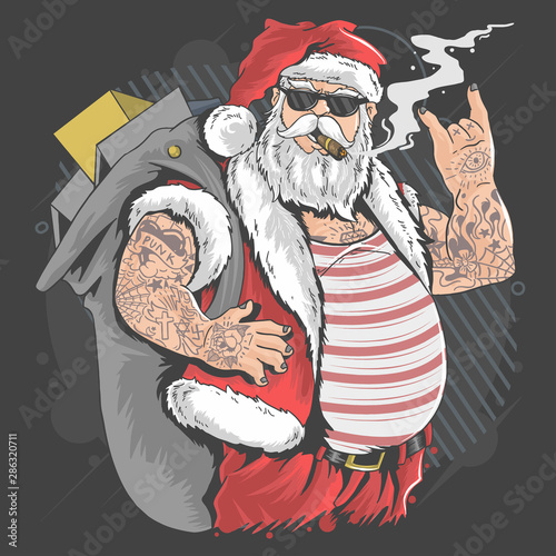 SANTA CLAUS MERRY CHRISTMAS TATTOO AND CIGARETTE ARTWORK VECTOR