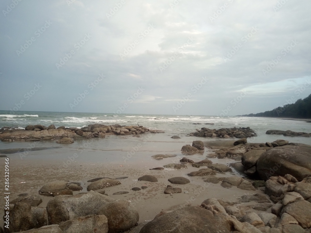 View of the sea at Mae Ramphueng Beach, Rayong Province, Thailand