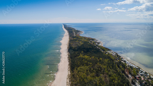 Aerial view of the Hel Peninsula, a charming place on the Baltic Sea, Poland