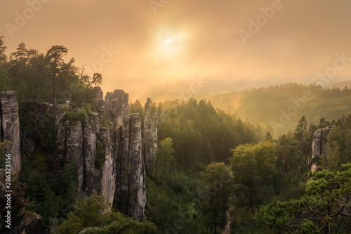 Fairy sunset over Prachovske skaly - Rock towns and formations, Czech Republic © Kennymax