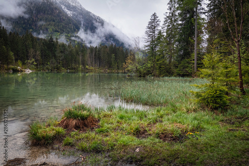 Obraz na płótnie Misty summer morning on the Hintersee lake in German Alps w salonie