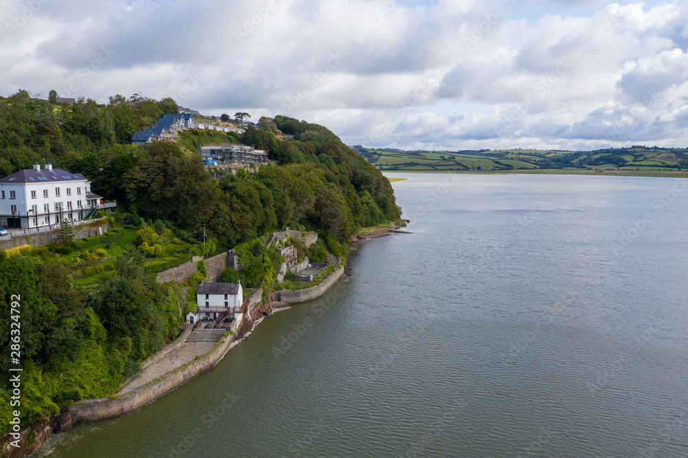 Aerial view of Laugharne in Wales, the location of the writer Dylan Thomas Boathouse Aerial view of Laugharne in Wales, the location of the writer Dylan Thomas Boathouse