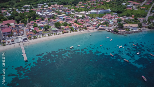 Views of Martinique beach and mountain from above, in the caribbean islands