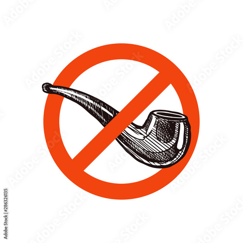 Stop smoking vector sign with sketch hand drawn tobacco vintage pipe
