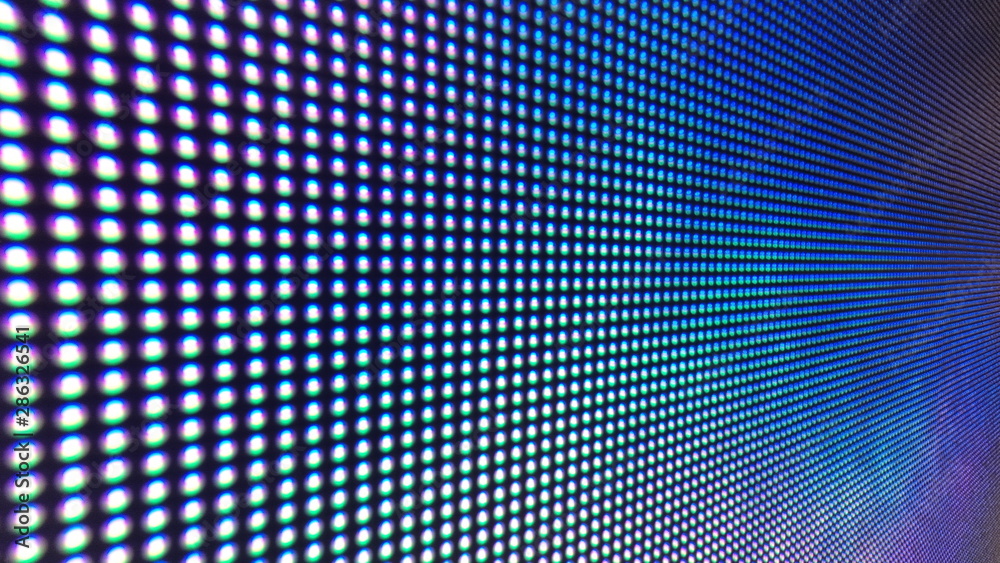RGB LED Pixel Pitch - Red Green Blue - Color Mixing LEDS. Perspective view SMD Technology. Display Colors Panel