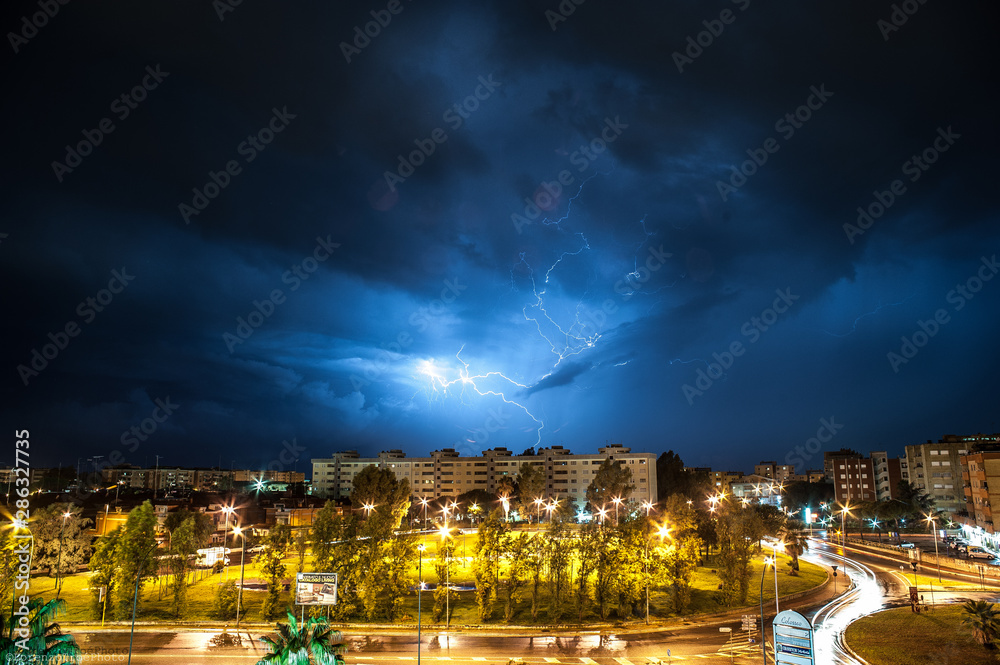 city thunderstorm lights