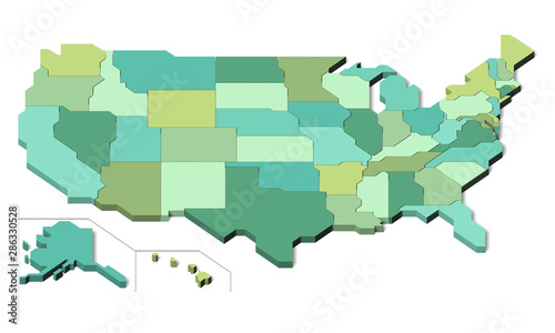 USA map 3D, Green color scheme