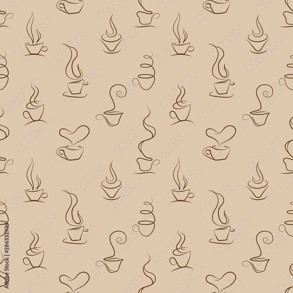 Hand drawn coffee cup seamless pattern design. Coffee cups vector
