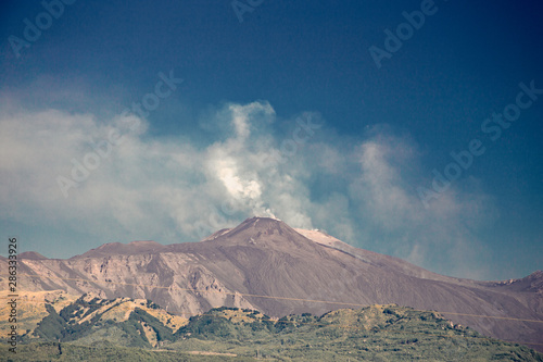 The Etna volcano during an eruptive phase, in Sicily, Italy.