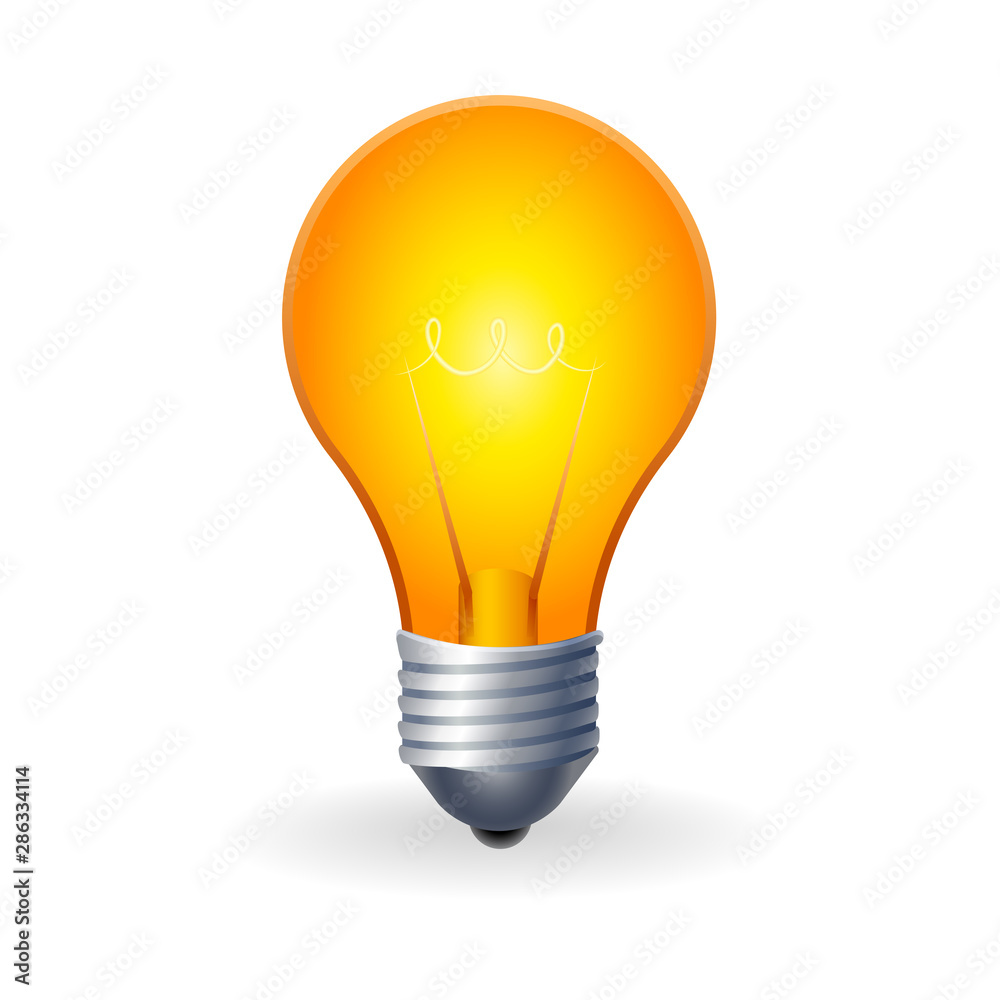 Burning working light bulb with shadow on white background Burning working light bulb with shadow on white background