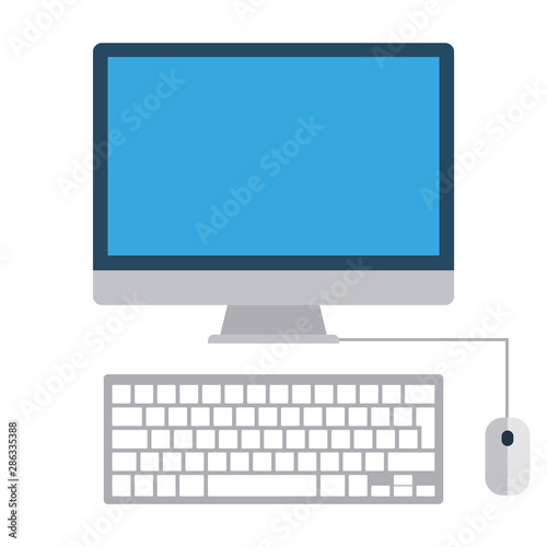 Desktop computer with keyboard and mouse on a white background