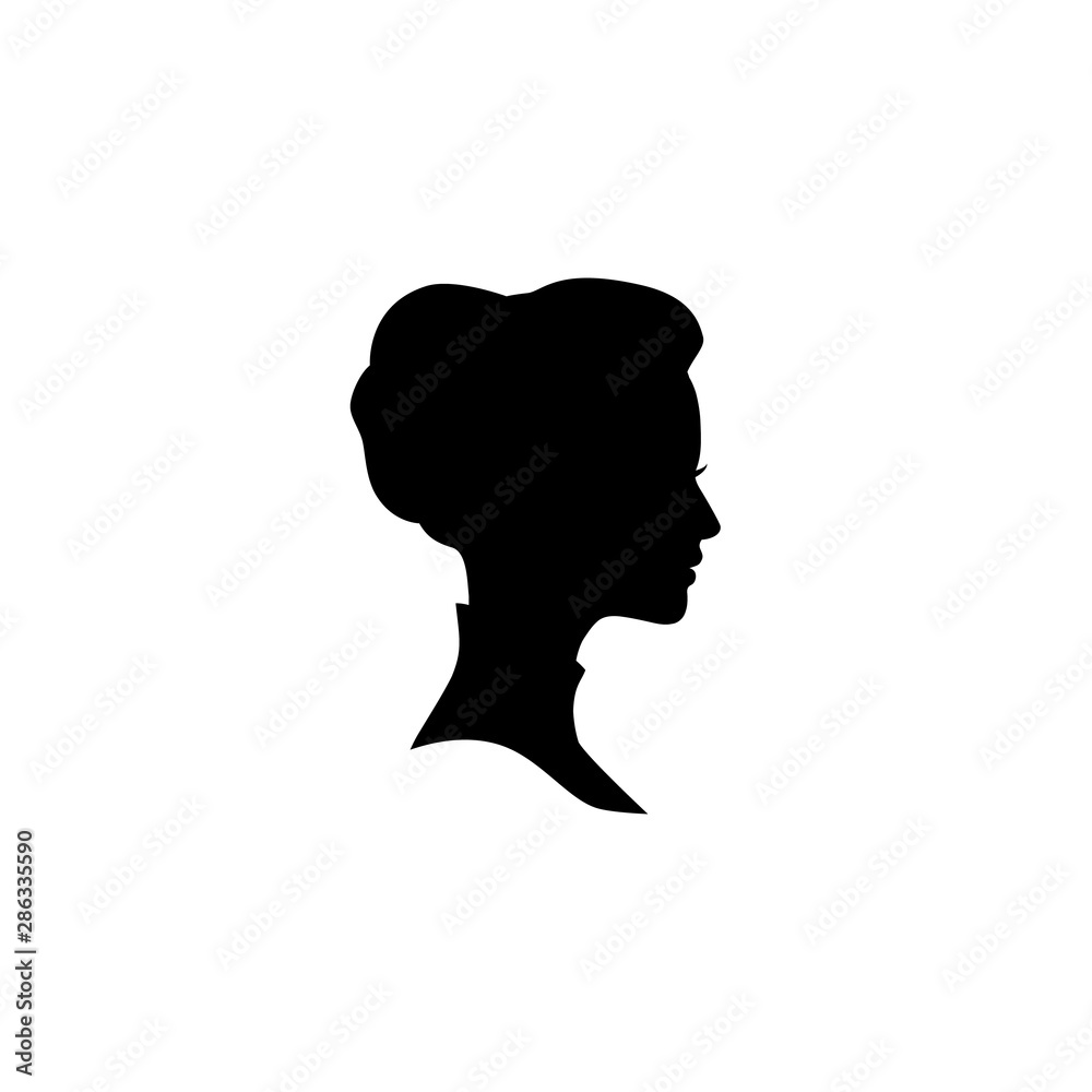 Woman face silhouette. Lady profile with retro hairstyle