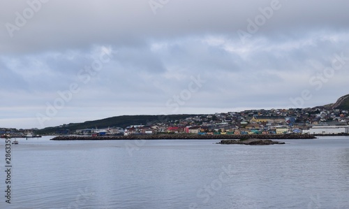city panorama, view across the bay towards the town of Saint Pierre, Saint Pierre an