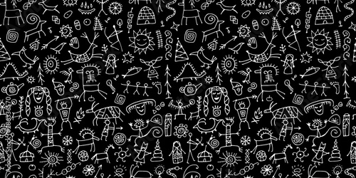 Rock paintings background, seamless pattern for your design
