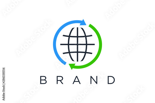 globe logo with circle arrow ready to use