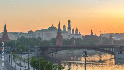 Moscow Russia time lapse 4K, city skyline sunrise timelapse at Kremlin Palace Red Square and Moscow River