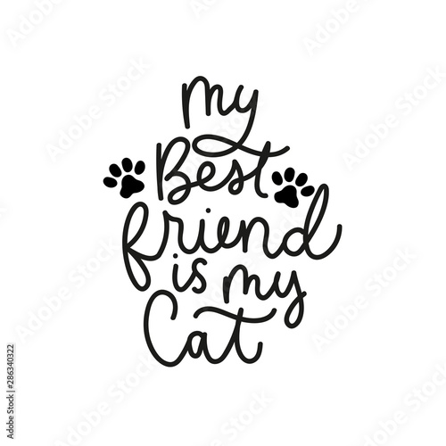 My best friend is my cat poster vector illustration. Inspirational and lovable quote written in curvy black font on simple white background flat style for children room, greeting or invitation cards