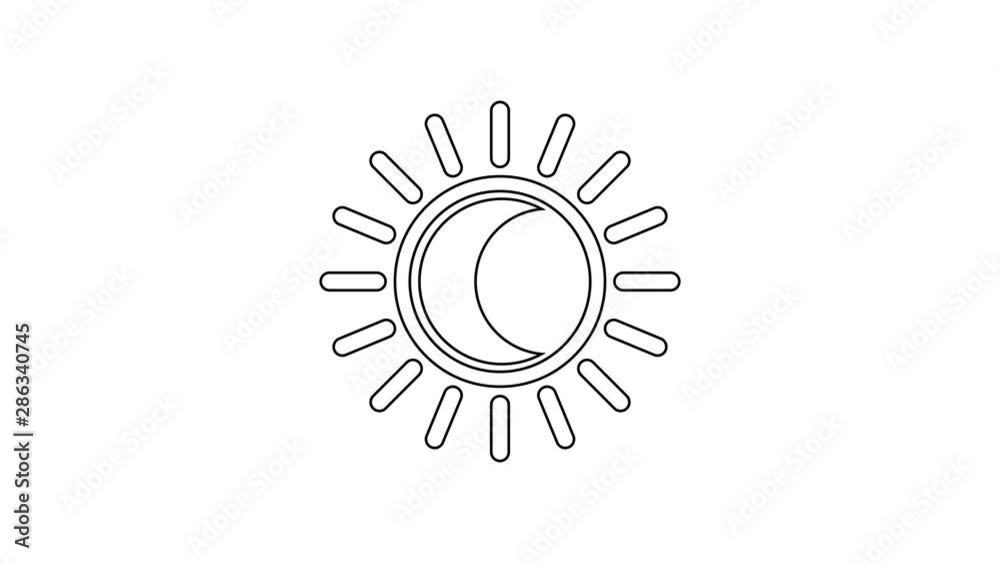 Black Eclipse of the sun line icon on white background. Total sonar eclipse. 4K Video motion graphic animation Black Eclipse of the sun line icon on white background. Total sonar eclipse. 4K Video motion graphic animation