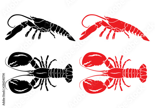 Lobster Silhouette Icon on White Background. Vector - Vector