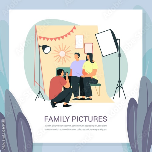 Family photoshoot with softbox light and frames