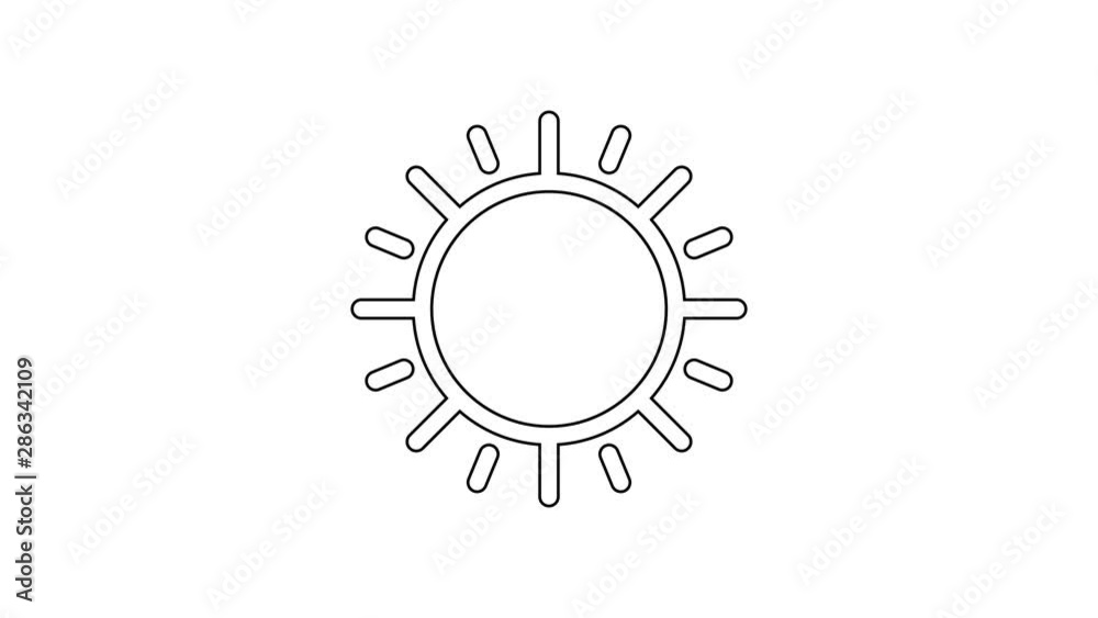 Black Sun line icon on white background. 4K Video motion graphic animation Black Sun line icon on white background. 4K Video motion graphic animation