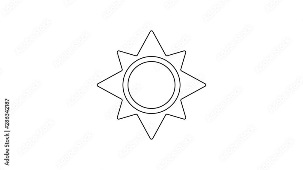 Black Sun line icon on white background. 4K Video motion graphic animation Black Sun line icon on white background. 4K Video motion graphic animation