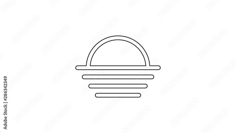 Black Sunset line icon on white background. 4K Video motion graphic animation Black Sunset line icon on white background. 4K Video motion graphic animation