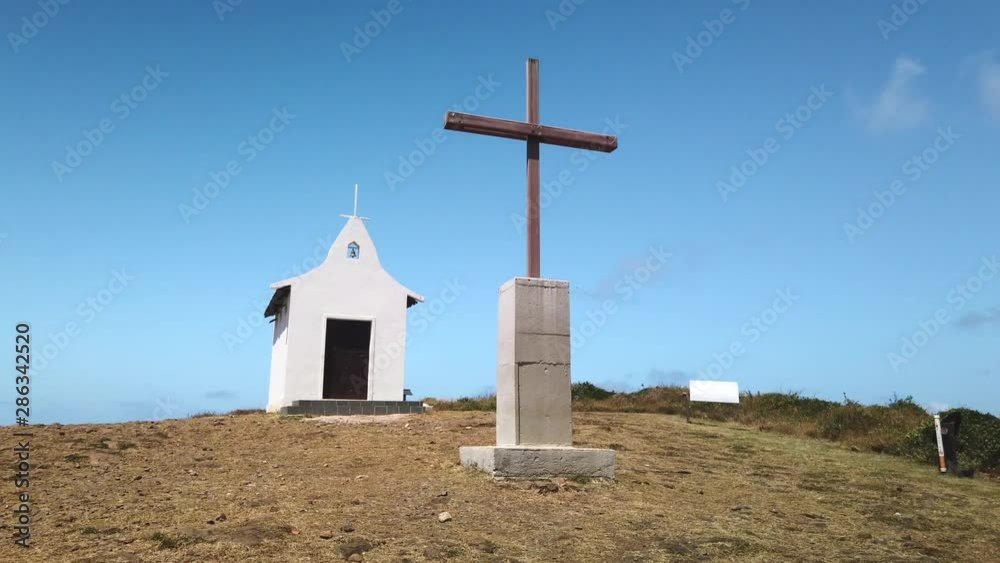 Sao Pedro dos Pescadores, Saint Pedro of Fishermen Chapel at Fernando de Noronha Island, Pernambuco, Brazil - July, 2019 - Beautiful 4k footage in a blue sky day Sao Pedro dos Pescadores, Saint Pedro of Fishermen Chapel at Fernando de Noronha Island, Pernambuco, Brazil - July, 2019 - Beautiful 4k footage in a blue sky day