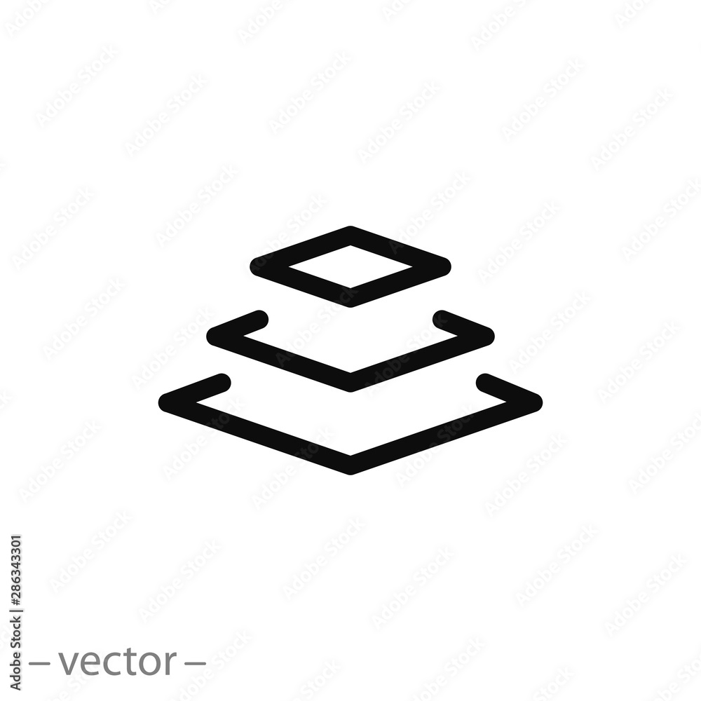 3 layer icon, stack level, height floor thin line web symbol on white ...