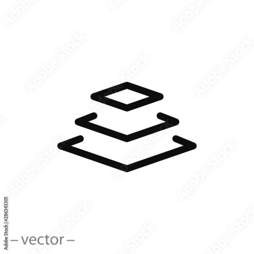 3 layer icon, stack level, height floor thin line web symbol on white background - editable stroke vector illustration eps10