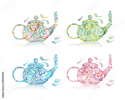 Teapot sketch with floral tea for your design