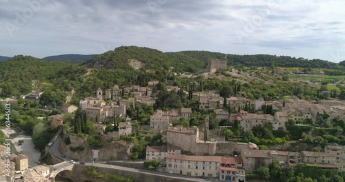 Vaison-la-Romaine, aerial back traveling, Vaucluse, France photo