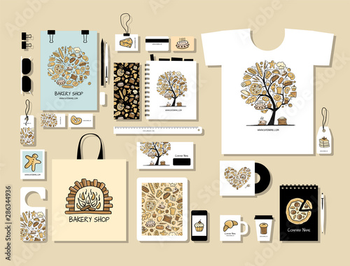 Corporate flat mock-up template, bakery set