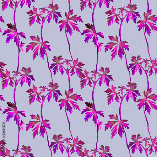 Seamless pattern with purple leaves on light-violet background