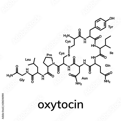 Oxytocine chemical formula, hormone of love and closeness