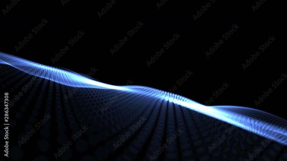 Abstract wave background dark blue particles blurred animation on black ...