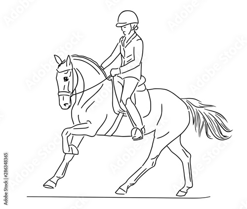Sketch of a girl riding a pony © irinamaksimova