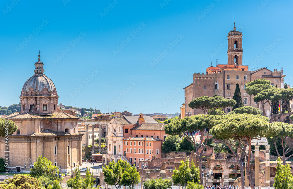 View to the town from Trajans market, Rome, Italy