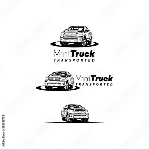 mini trucks logo, pick up with the black color,  for the transportation and rental, vector and stock image