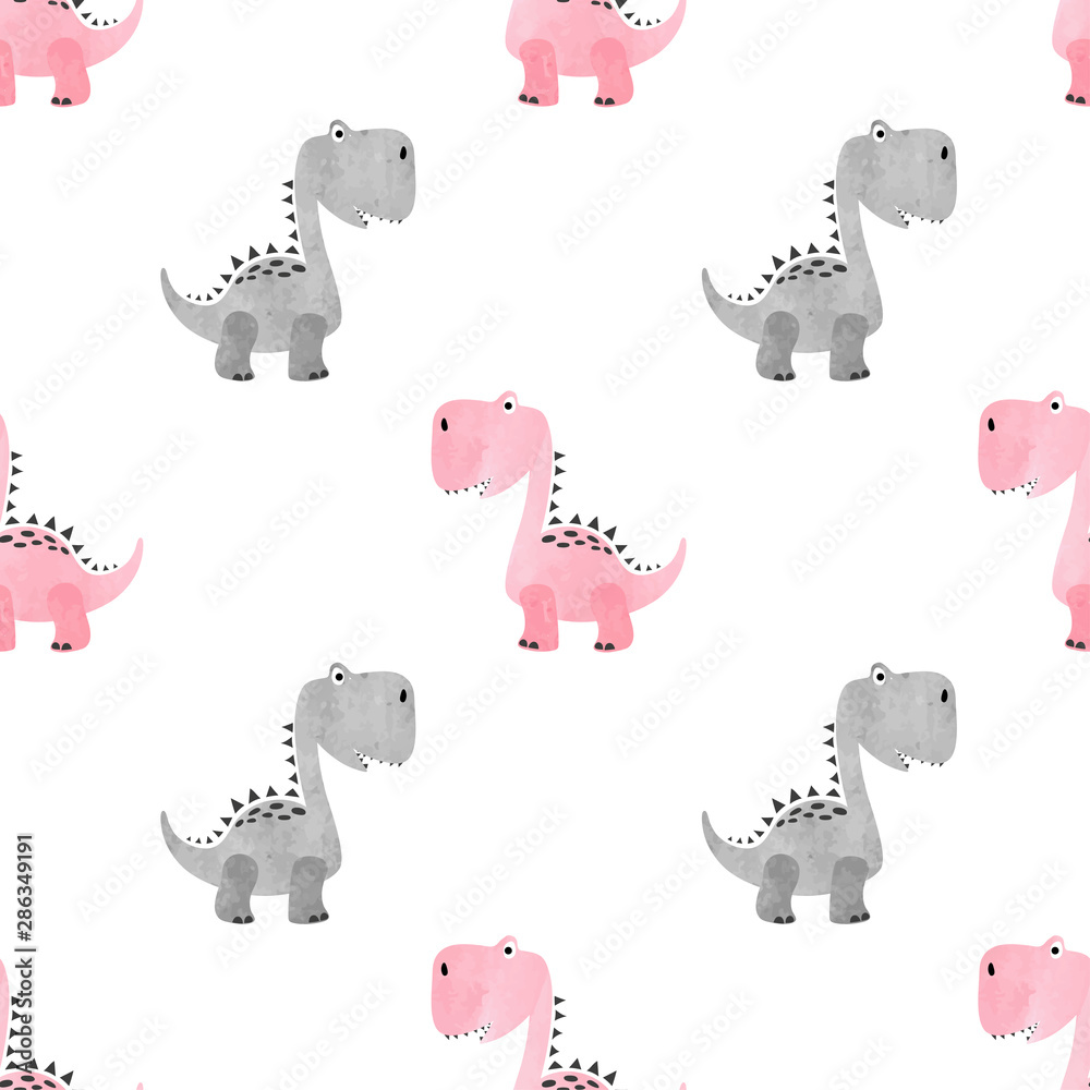 Seamless cute dinosaur pattern. Vector dino background for kids.