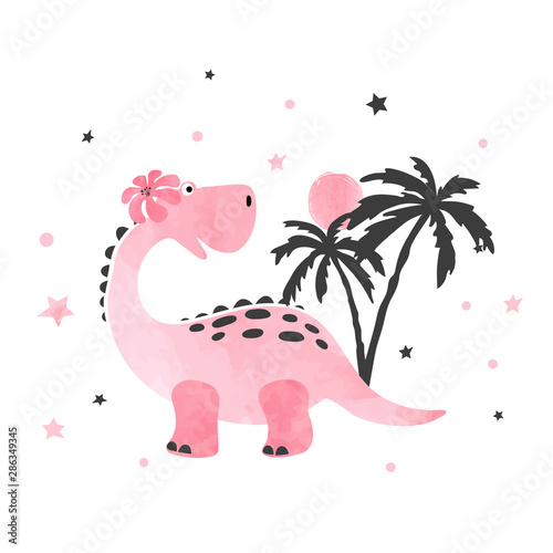 Cute little dinosaur vector...
