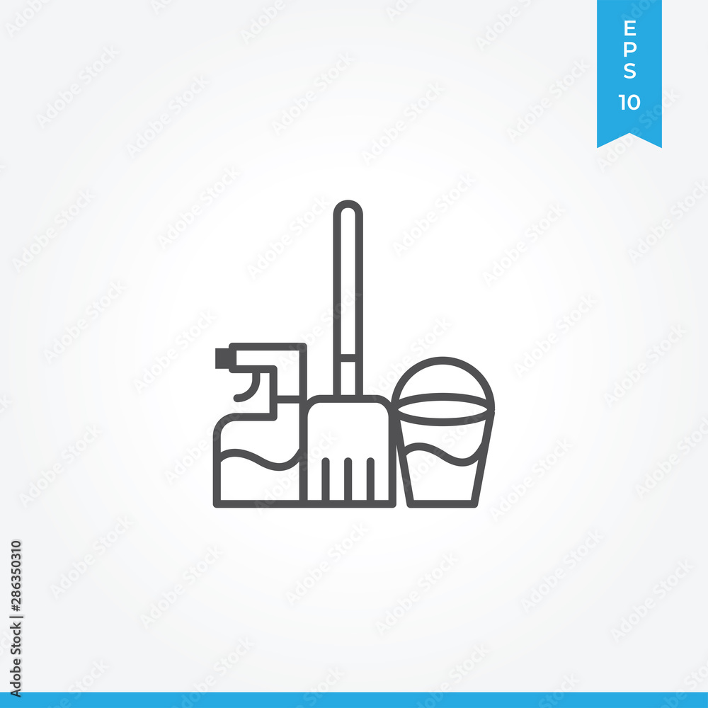 Mop, water bucket, spray vector icon, simple car sign. Mop, water bucket, spray vector icon, simple car sign.