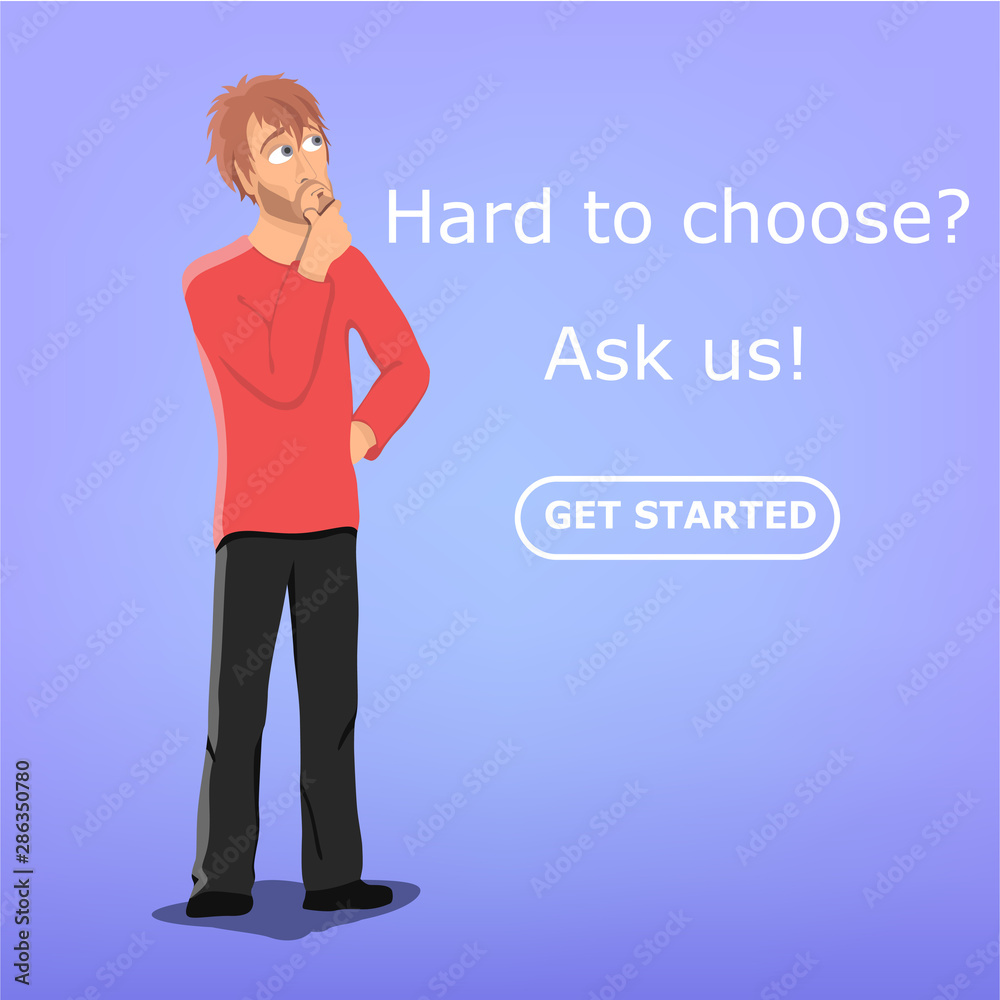 Confused man scratching his head he does not know something and has questions. Flat vector illustration of young man who needs professional support or help. - Vector illustration Confused man scratching his head he does not know something and has questions. Flat vector illustration of young man who needs professional support or help. - Vector illustration