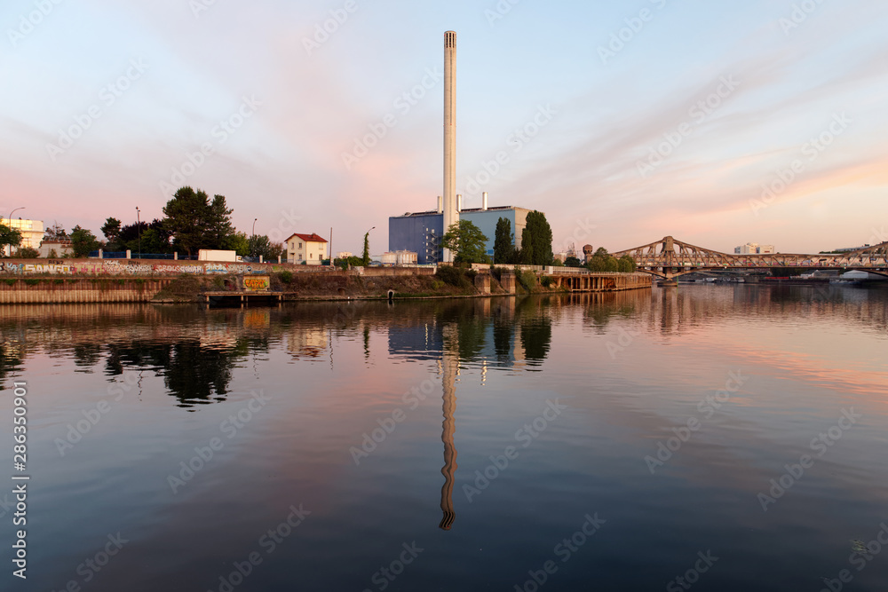 power plant on seine river bank  in Ivry sur Seine city
