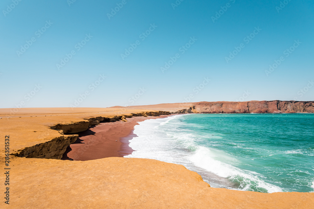 Playa Roja beach in Paracas National Reserve, Coastline of Peru Stock Photo  | Adobe Stock
